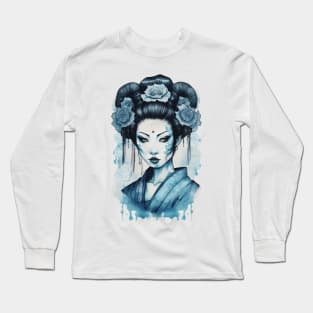 Blue geisha japan art design Long Sleeve T-Shirt